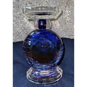 Vintage Fifth Ave‎ Crystal Bernini Saturn Pillar Candle Holder Blue/ Cranberry